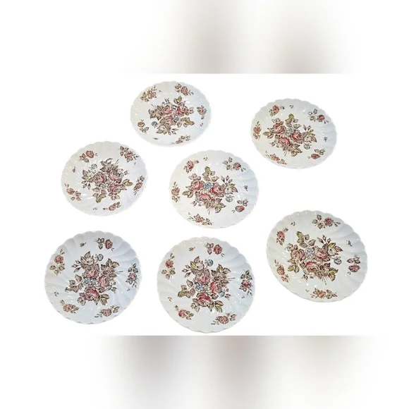 Johnson Bros.-Lot of 7 Vintage Devon Sprays Hand Engraving 6" Floral Pla… - Picture 2 of 6